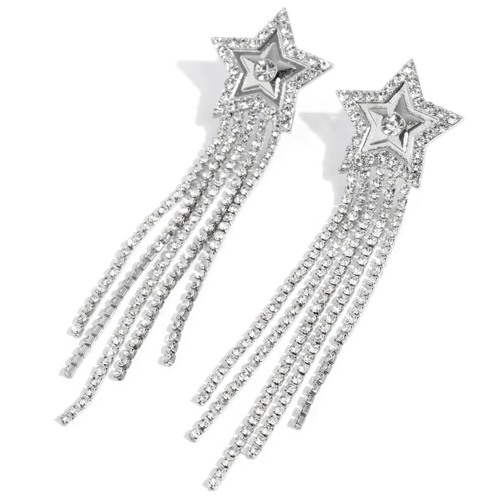 NWT Silver Star Tassel Earrings - Picture 3 of 5